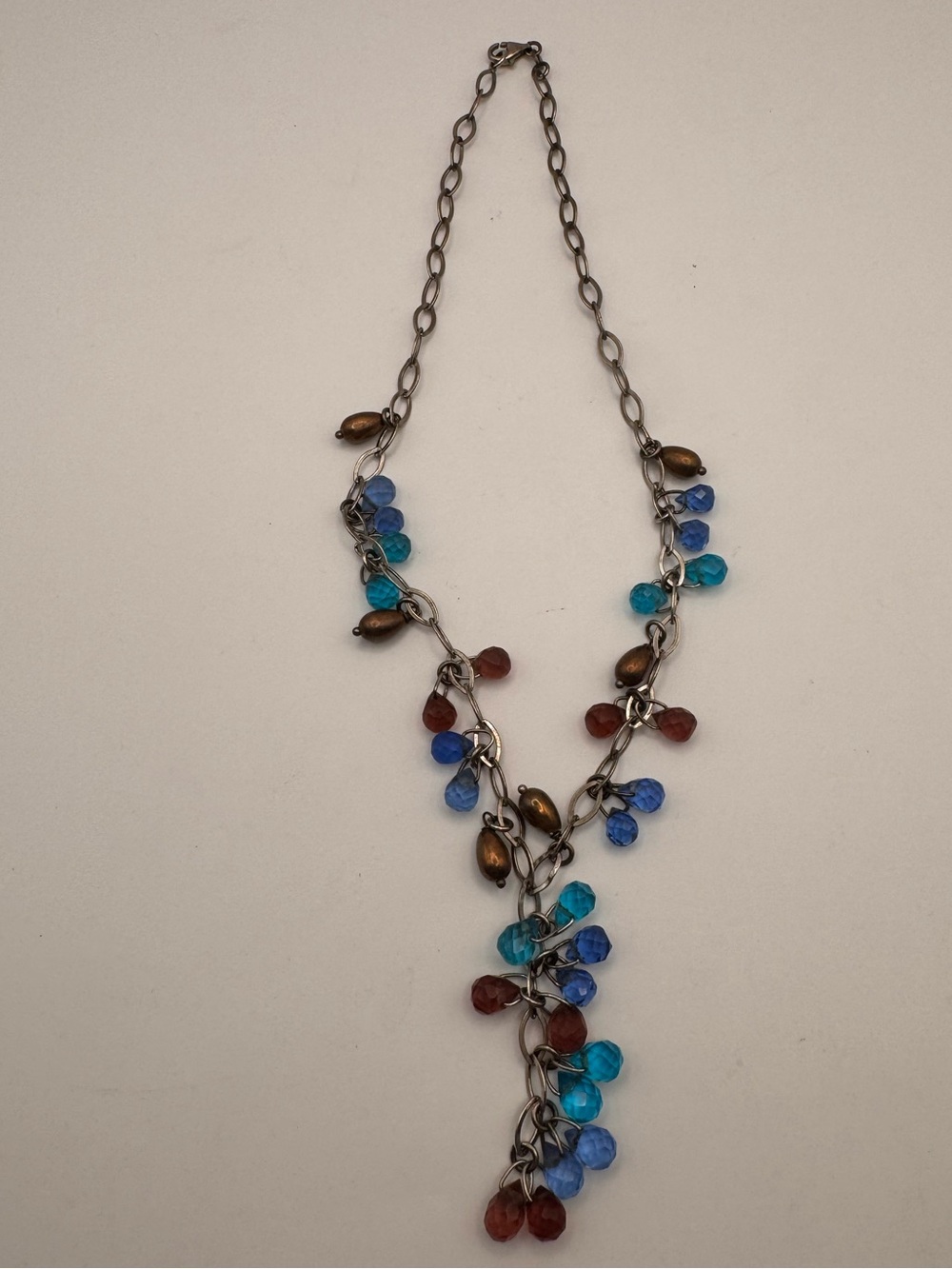 Multicolor Blue & Red Bead Dangle Statement Necklace